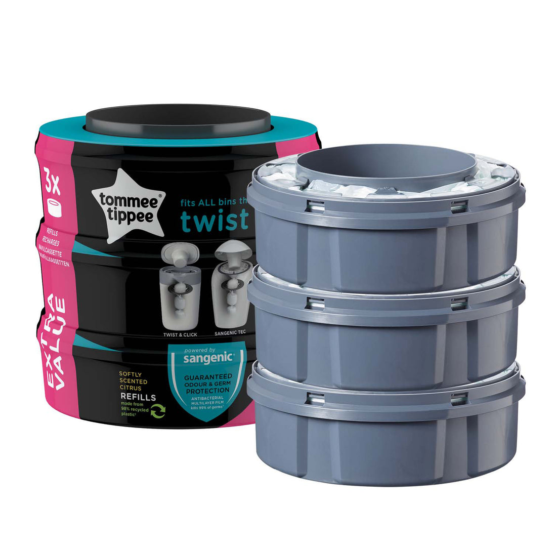 Tommee Tippee Twist & Click Nappy Bin Refill Cassettes — 3 Pack